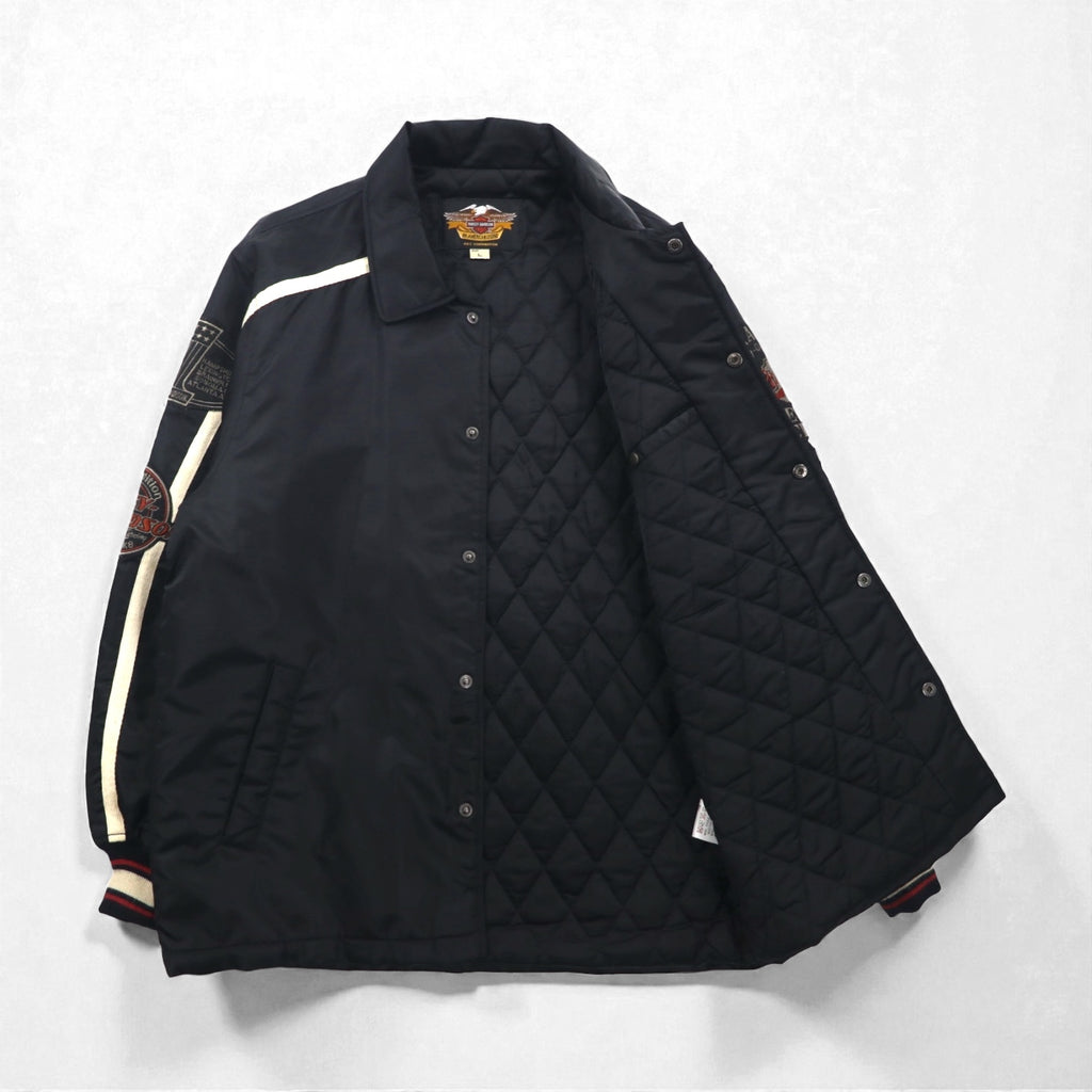 HARLEY DAVIDSON 00s Racing Jacket Nylon Padded Coach Jacket, Size L, Black Embroidery, Side Stripes