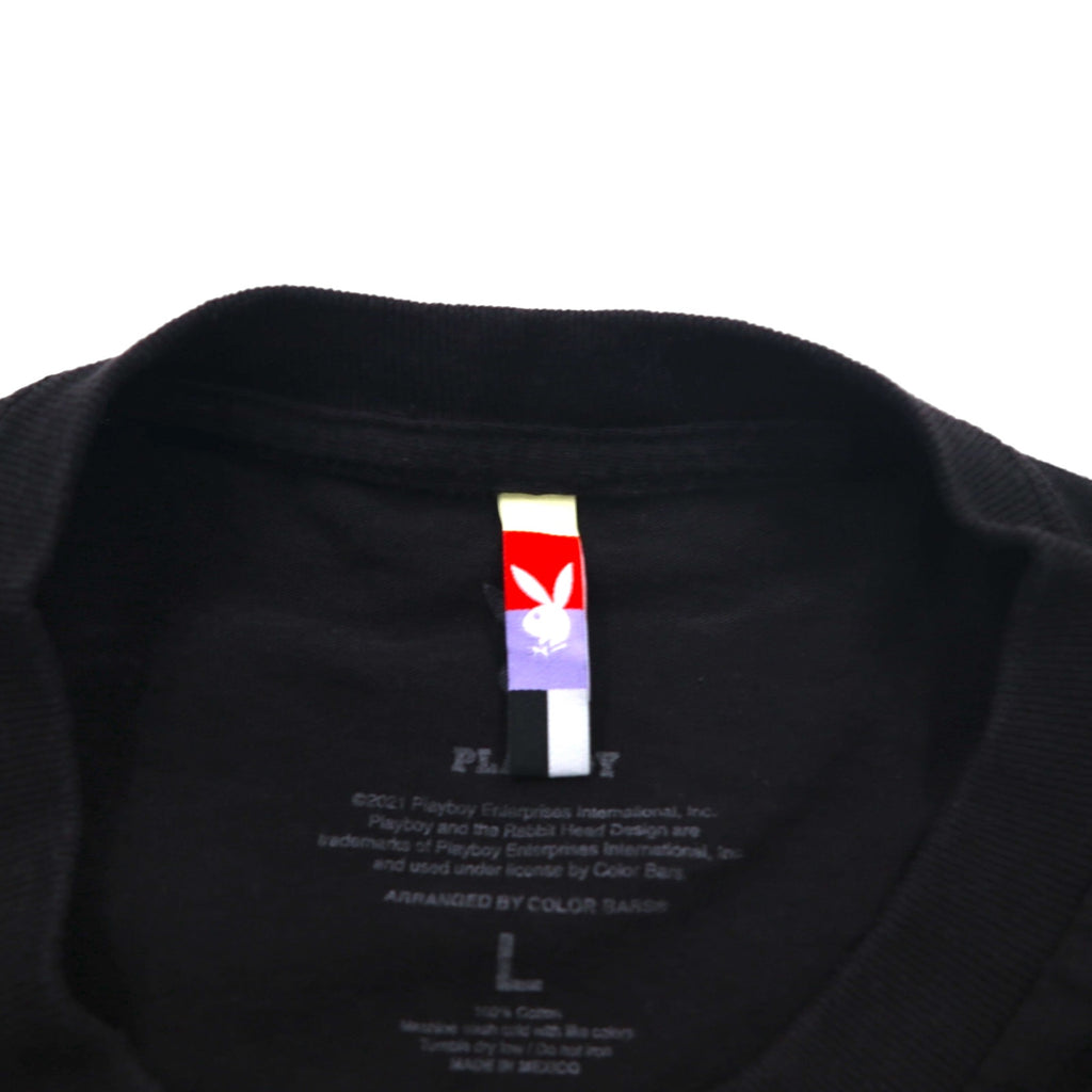 PLAYBOY Japanese Katakana TOKYO JAPAN Anime T-shirt L Black Cotton Back Print