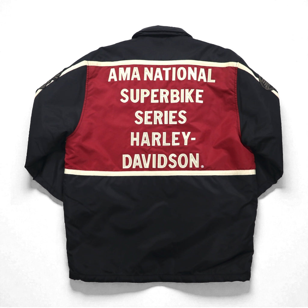 HARLEY DAVIDSON 00s Racing Jacket Nylon Padded Coach Jacket, Size L, Black Embroidery, Side Stripes