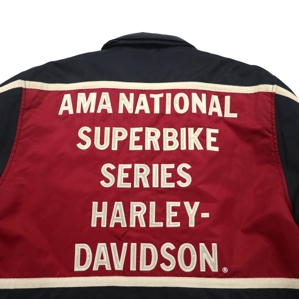 HARLEY DAVIDSON 00s Racing Jacket Nylon Padded Coach Jacket, Size L, Black Embroidery, Side Stripes