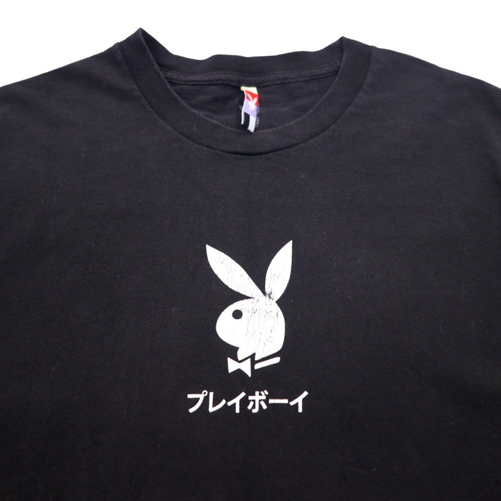 PLAYBOY Japanese Katakana TOKYO JAPAN Anime T-shirt L Black Cotton Back Print