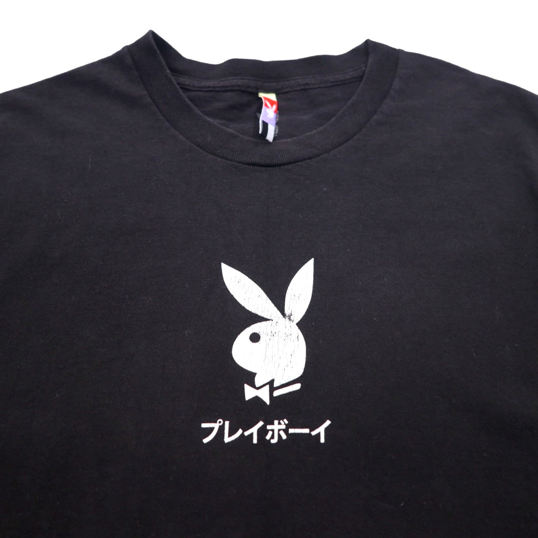 PLAYBOY Japanese Katakana TOKYO JAPAN Anime T-shirt L Black Cotton Back Print