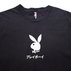 PLAYBOY Japanese Katakana TOKYO JAPAN Anime T-shirt L Black Cotton Back Print