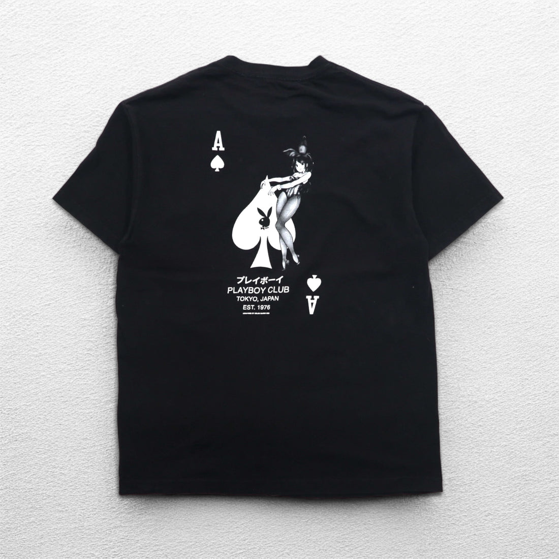 PLAYBOY Japanese Katakana TOKYO JAPAN Anime T-shirt L Black Cotton Back Print