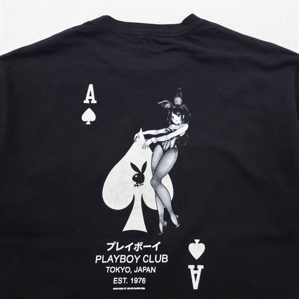 PLAYBOY Japanese Katakana TOKYO JAPAN Anime T-shirt L Black Cotton Back Print