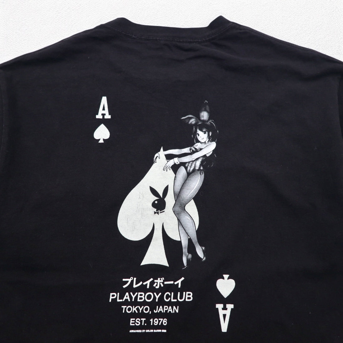 PLAYBOY Japanese Katakana TOKYO JAPAN Anime T-shirt L Black Cotton Back Print