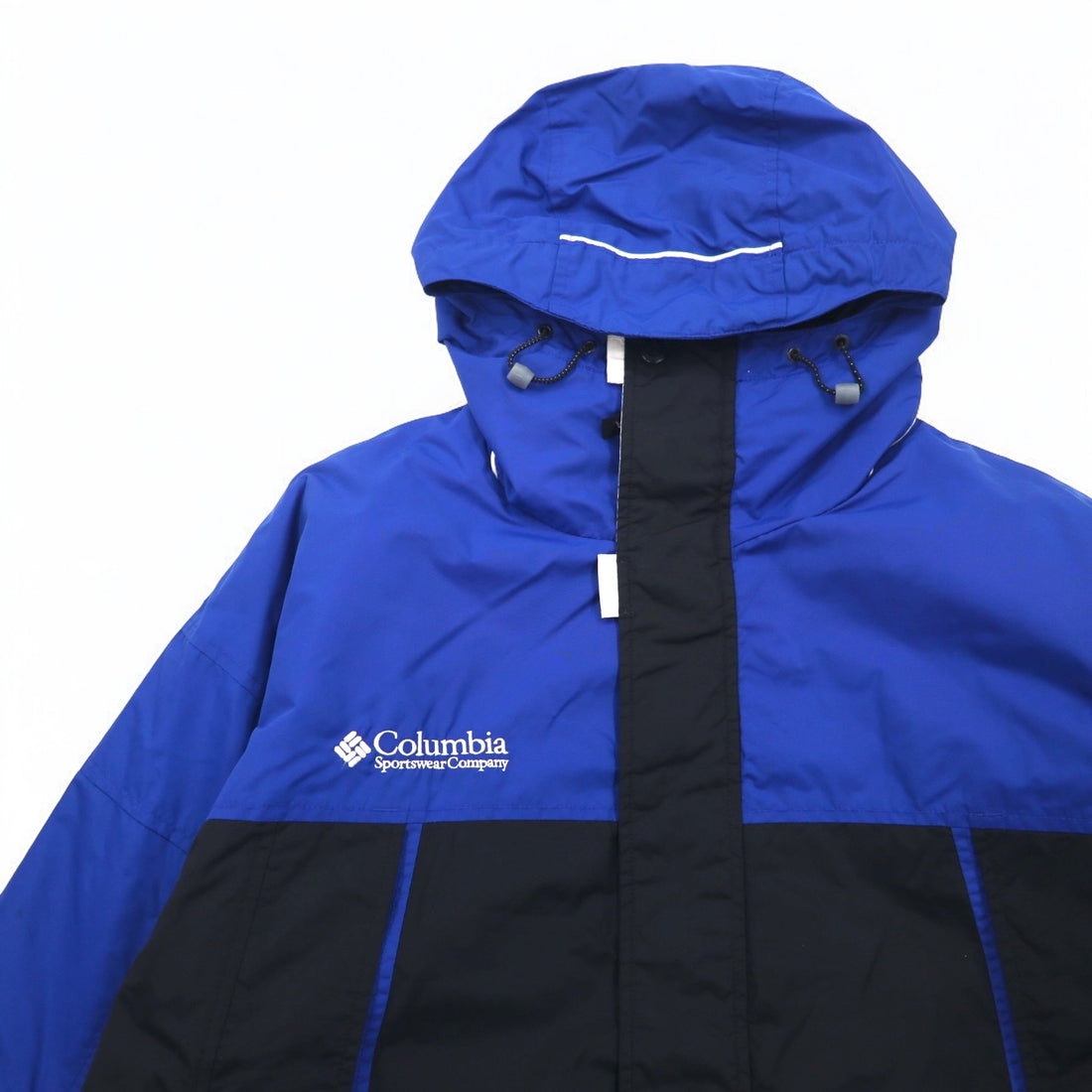 Columbia Mountain Parka XL Blue Black Nylon Double Zip Drawcord Made in Sri Lanka
