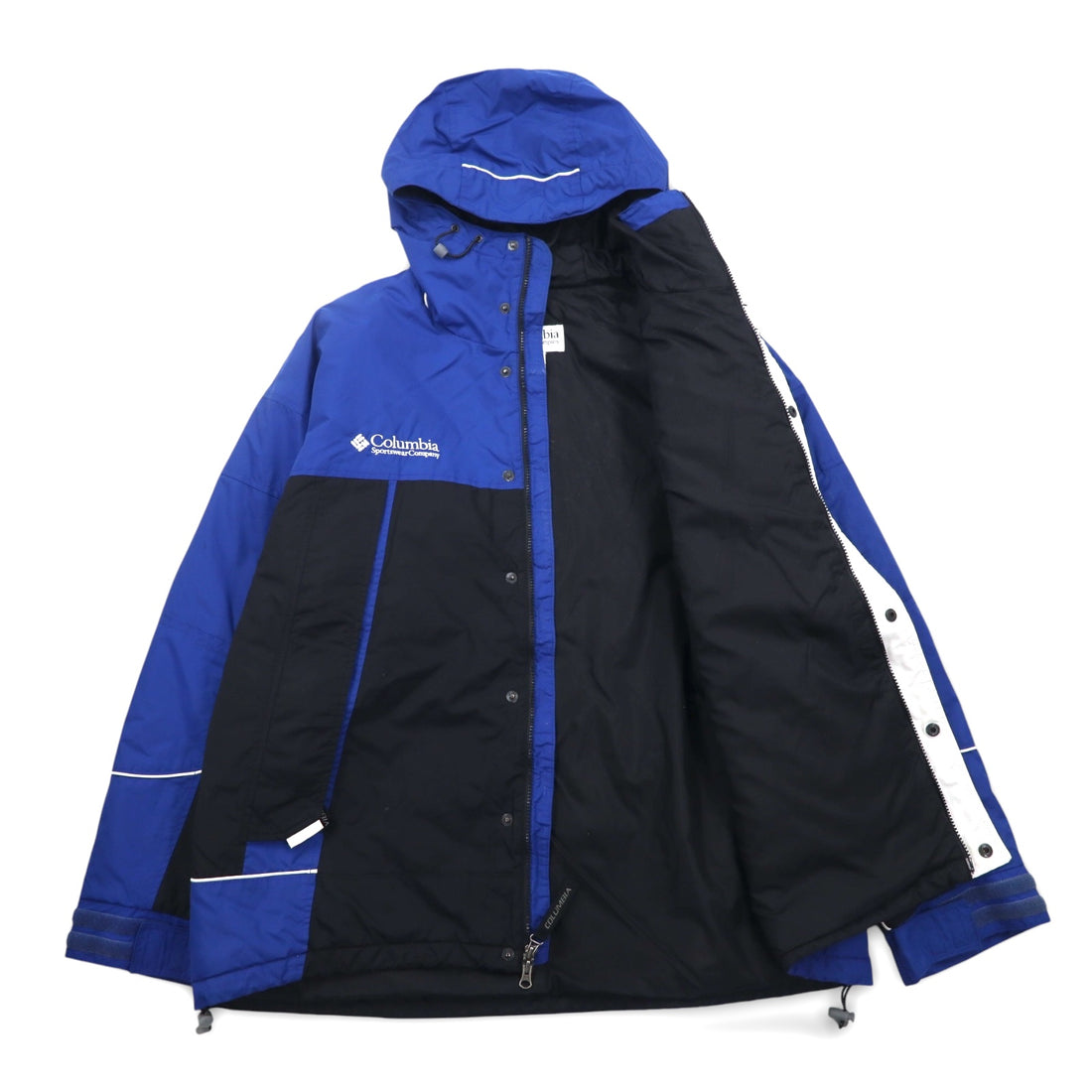 Columbia Mountain Parka XL Blue Black Nylon Double Zip Drawcord Made in Sri Lanka