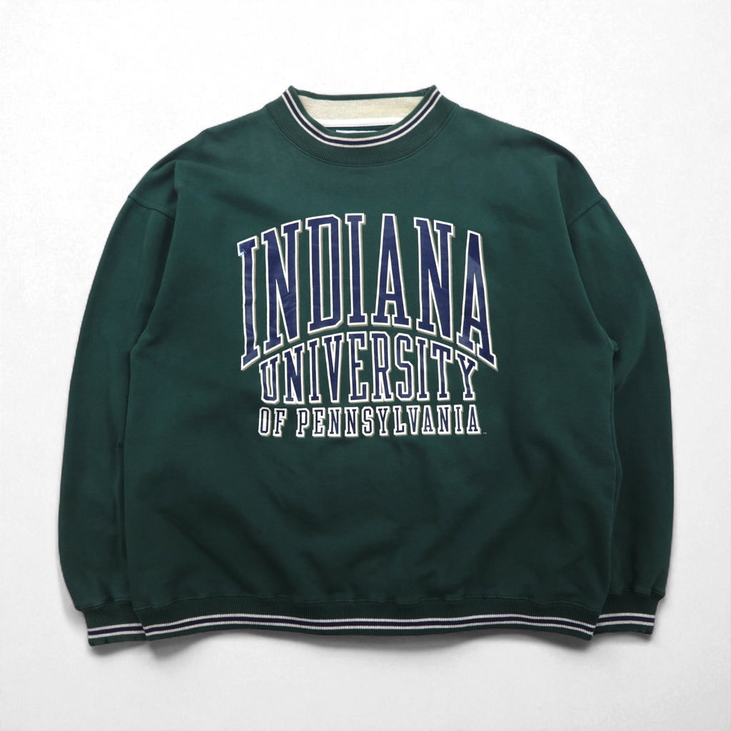 GEAR FOR SPORT 90s Big Cotton Rib-Line College Print Sweatshirt, Size L, Green, 3-Layer Print, Indiana University Arch Logo