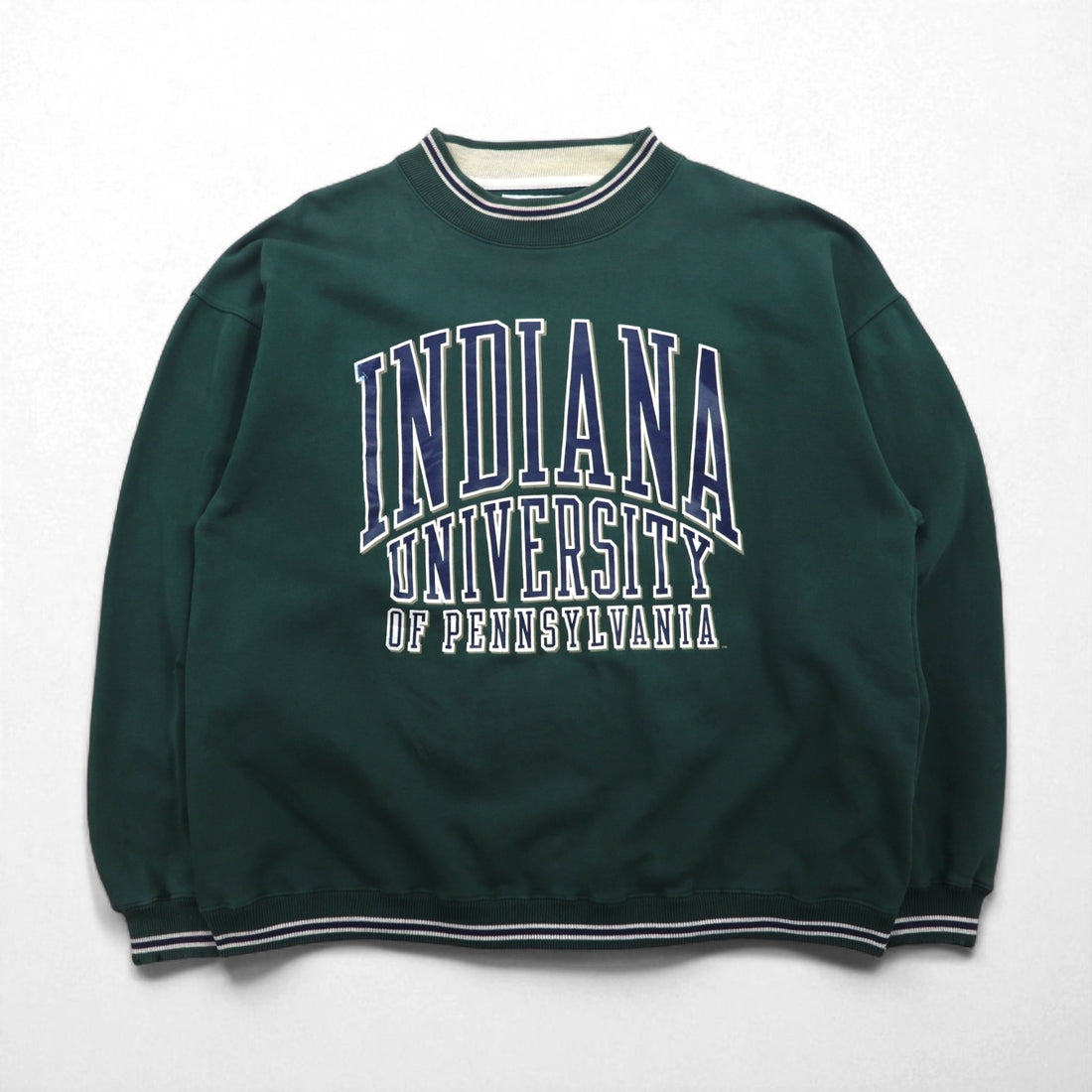GEAR FOR SPORT 90s Big Cotton Rib-Line College Print Sweatshirt, Size L, Green, 3-Layer Print, Indiana University Arch Logo