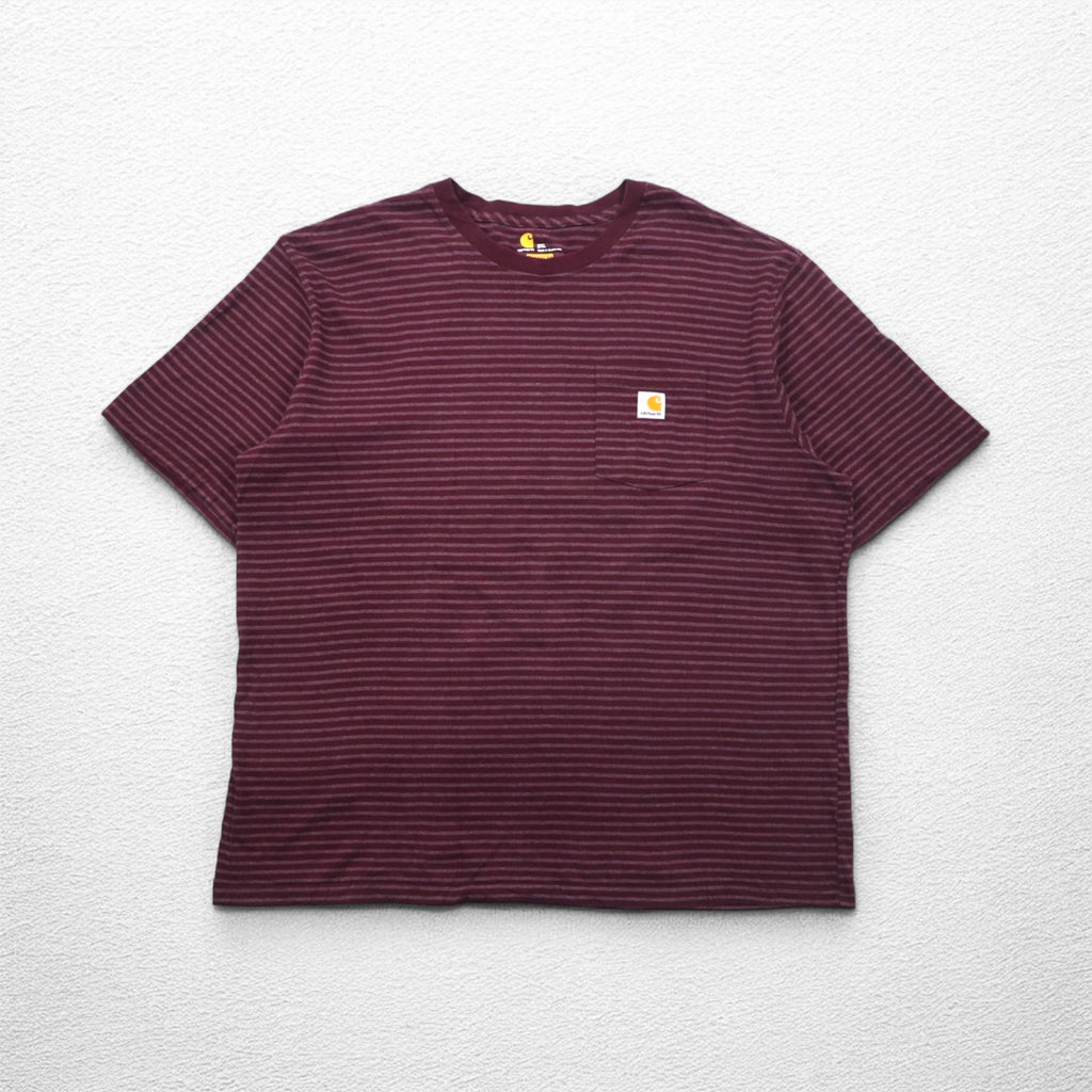 Carhartt Pocket Striped T-Shirt Pocket Tee 2XL Bordeaux Gray ORIGINAL FIT Cotton
