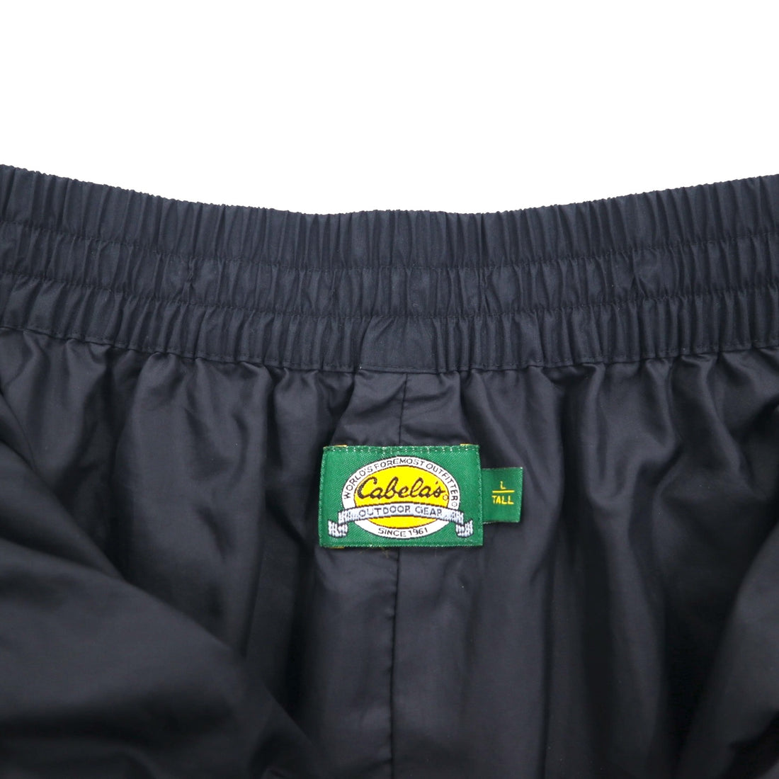 Cabela's Waterproof GORE-TEX Outdoor Double Knee Rain Pants, Size L, Black, with Zippered Hem and Slits