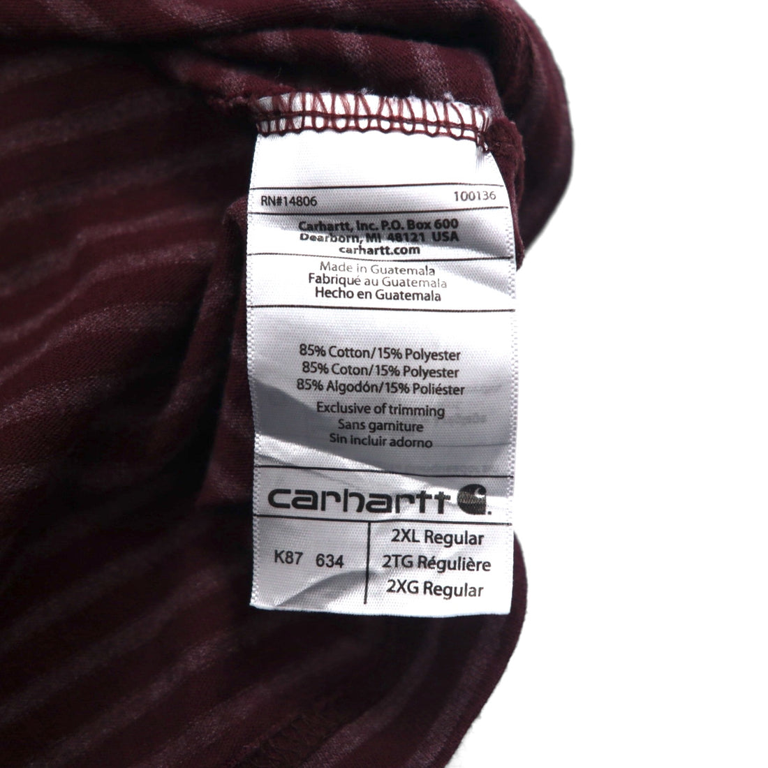 Carhartt Pocket Striped T-Shirt Pocket Tee 2XL Bordeaux Gray ORIGINAL FIT Cotton