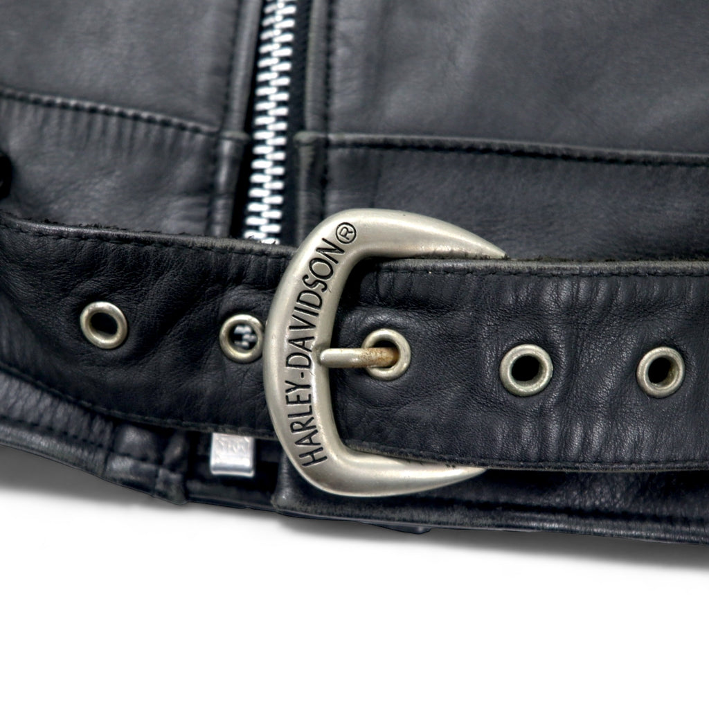 HARLEY DAVIDSON ダブル ライダースジャケット レザージャケット 38 ブラック 牛革