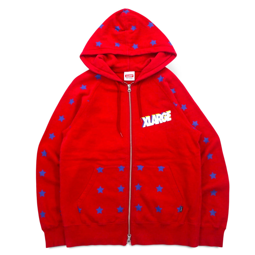 X-LARGE Oversized Double Zip Hoodie S Red Cotton Star Pattern 3D Logo Print