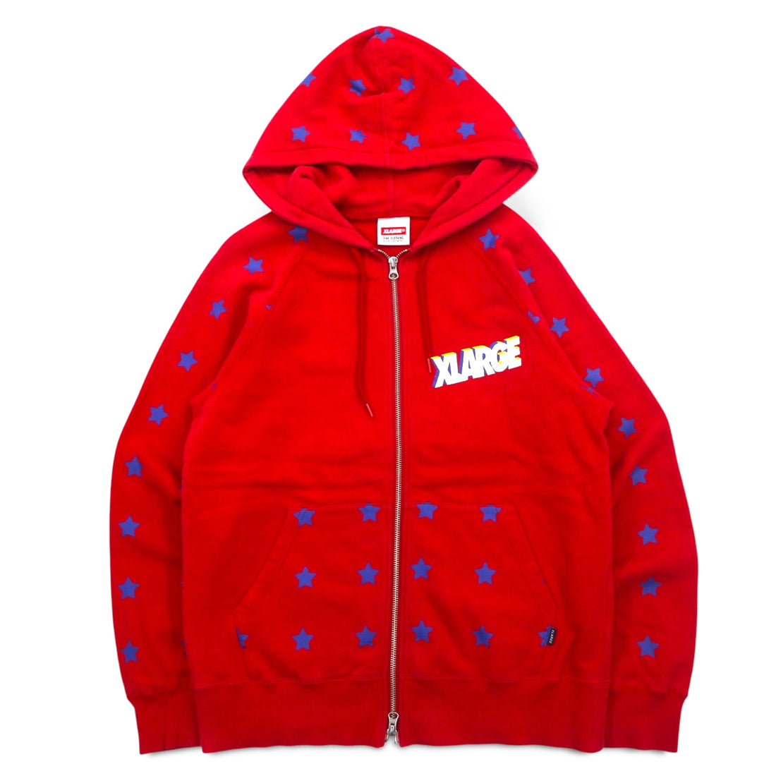 X-LARGE Oversized Double Zip Hoodie S Red Cotton Star Pattern 3D Logo Print