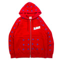 X-LARGE Oversized Double Zip Hoodie S Red Cotton Star Pattern 3D Logo Print