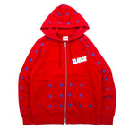 X-LARGE Oversized Double Zip Hoodie S Red Cotton Star Pattern 3D Logo Print