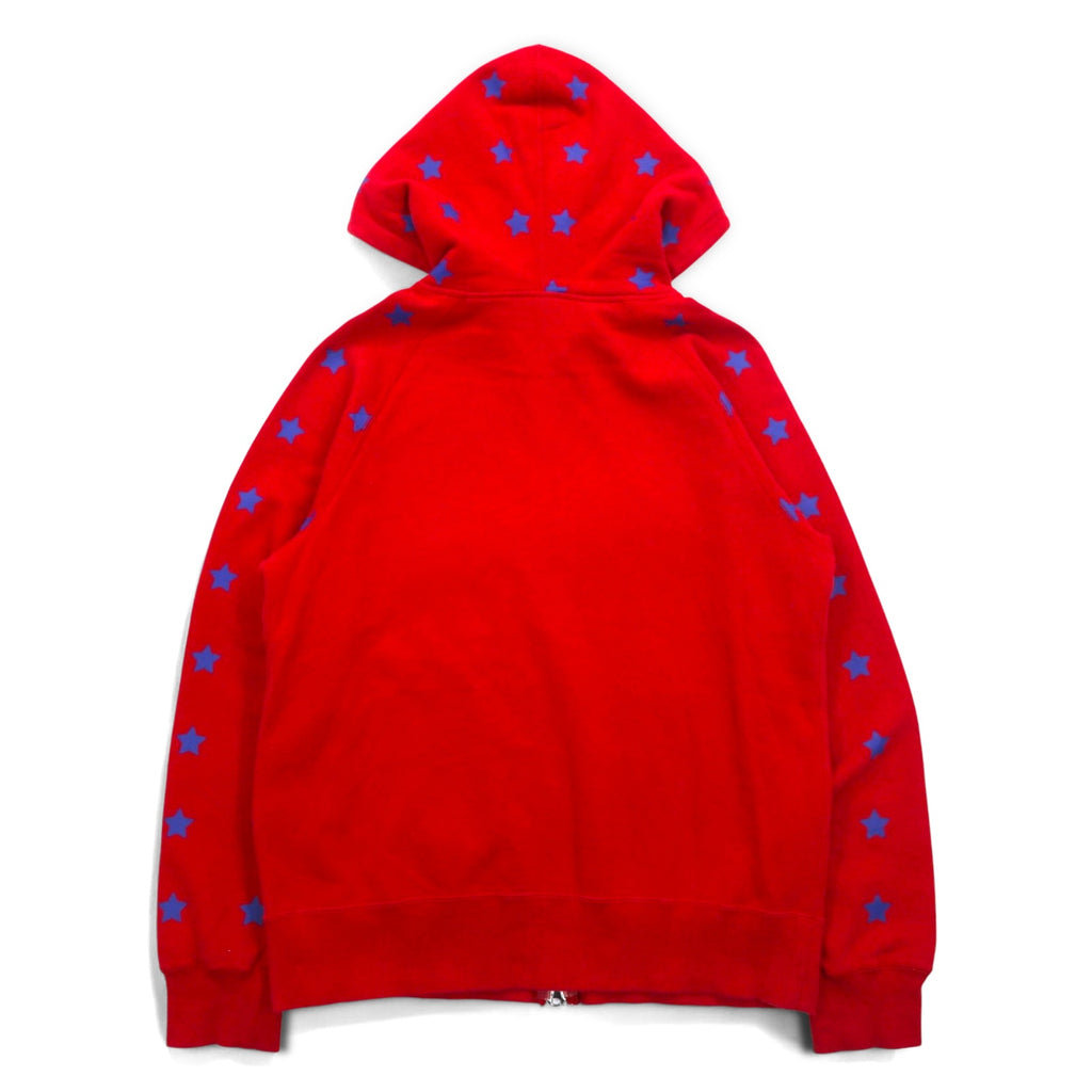 X-LARGE Oversized Double Zip Hoodie S Red Cotton Star Pattern 3D Logo Print