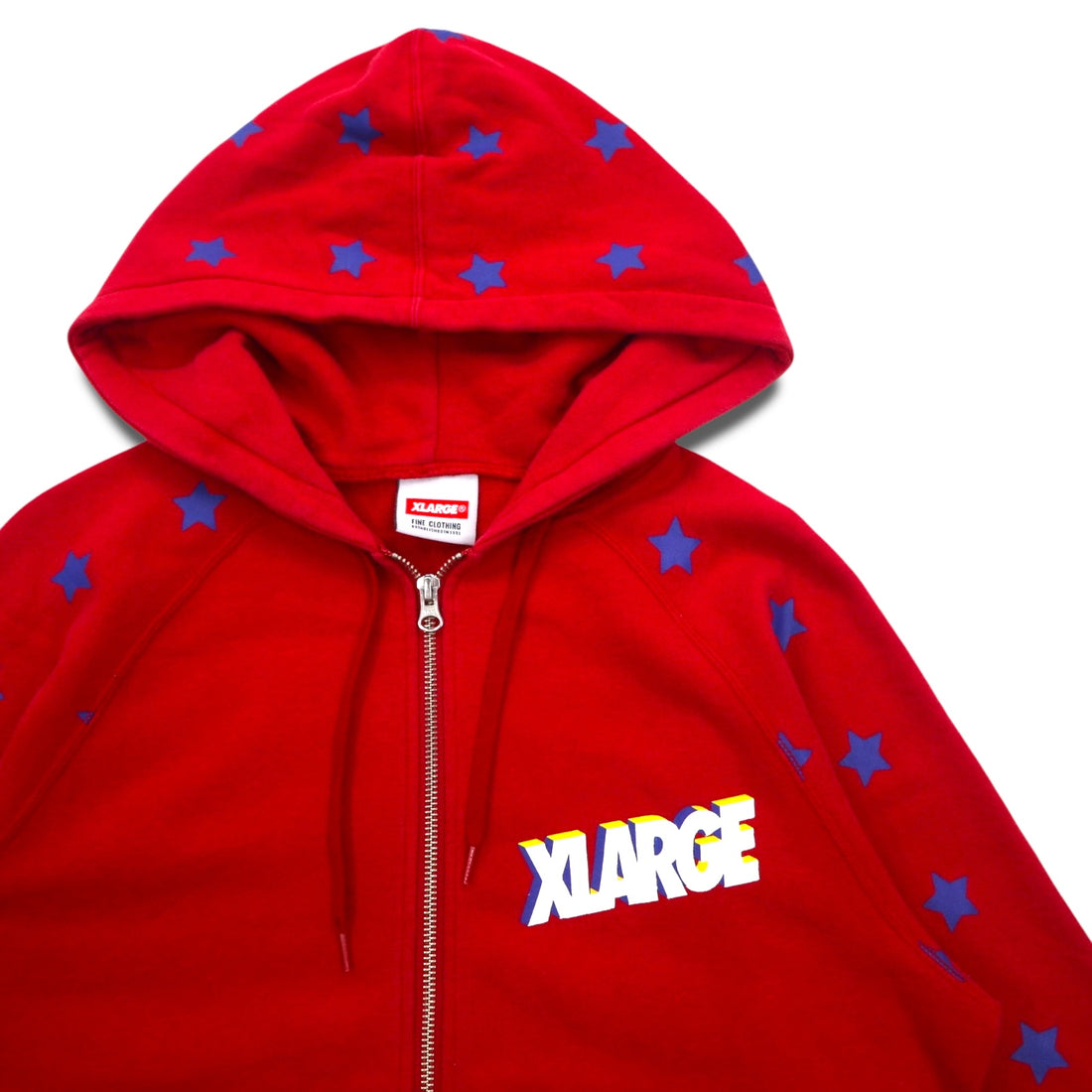 X-LARGE Oversized Double Zip Hoodie S Red Cotton Star Pattern 3D Logo Print