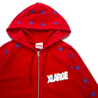 X-LARGE Oversized Double Zip Hoodie S Red Cotton Star Pattern 3D Logo Print