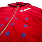 X-LARGE Oversized Double Zip Hoodie S Red Cotton Star Pattern 3D Logo Print