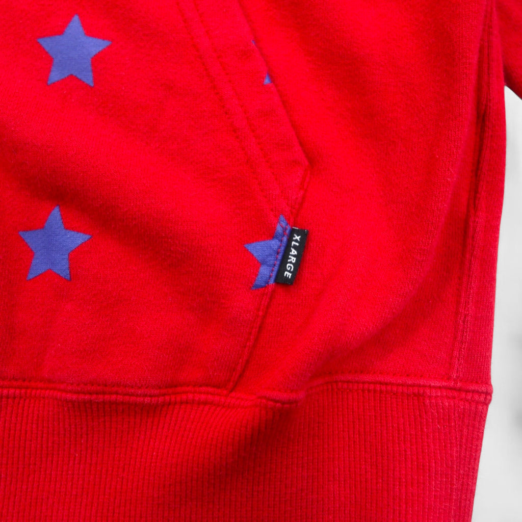X-LARGE Oversized Double Zip Hoodie S Red Cotton Star Pattern 3D Logo Print