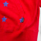 X-LARGE Oversized Double Zip Hoodie S Red Cotton Star Pattern 3D Logo Print