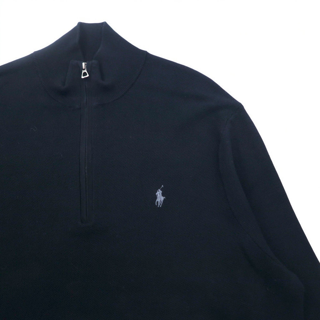POLO RALPH LAUREN Mesh Knit Pima Cotton Full Zip Sweater XXL Black Small Pony Embroidery
