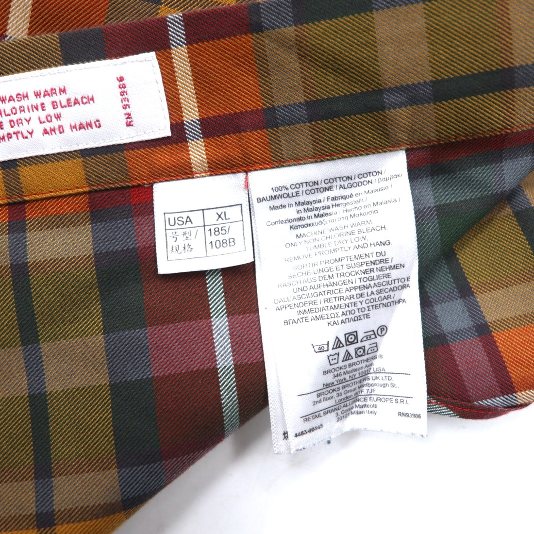 Brooks Brothers Button Down Shirt XL Red Yellow Green Check Multicolor