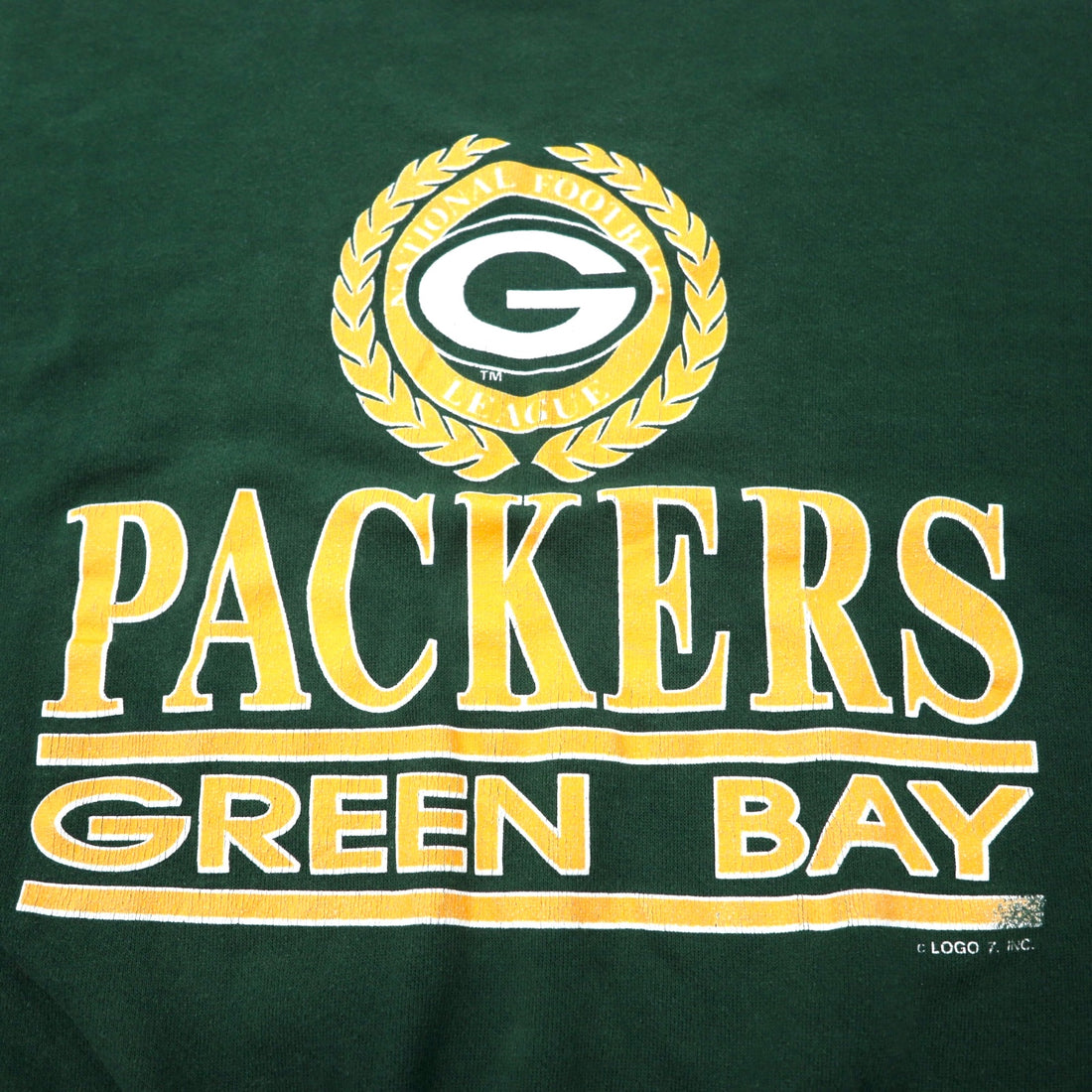 Made in USA 90s LOGO 7 NFL Print Sweatshirt L Green Cotton GREEN BAY PACKERS
