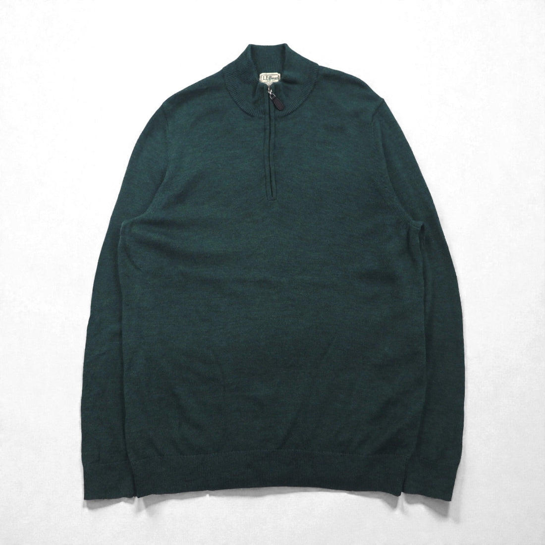 L.L.Bean Merino Wool Half Zip Knit Sweater, Large, Green, 285158
