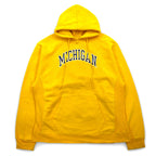STEVE AND BARRY'S リバースウィーブ プルオーバー パーカー M イエロー MICHIGAN アーチロゴ ビッグサイズ