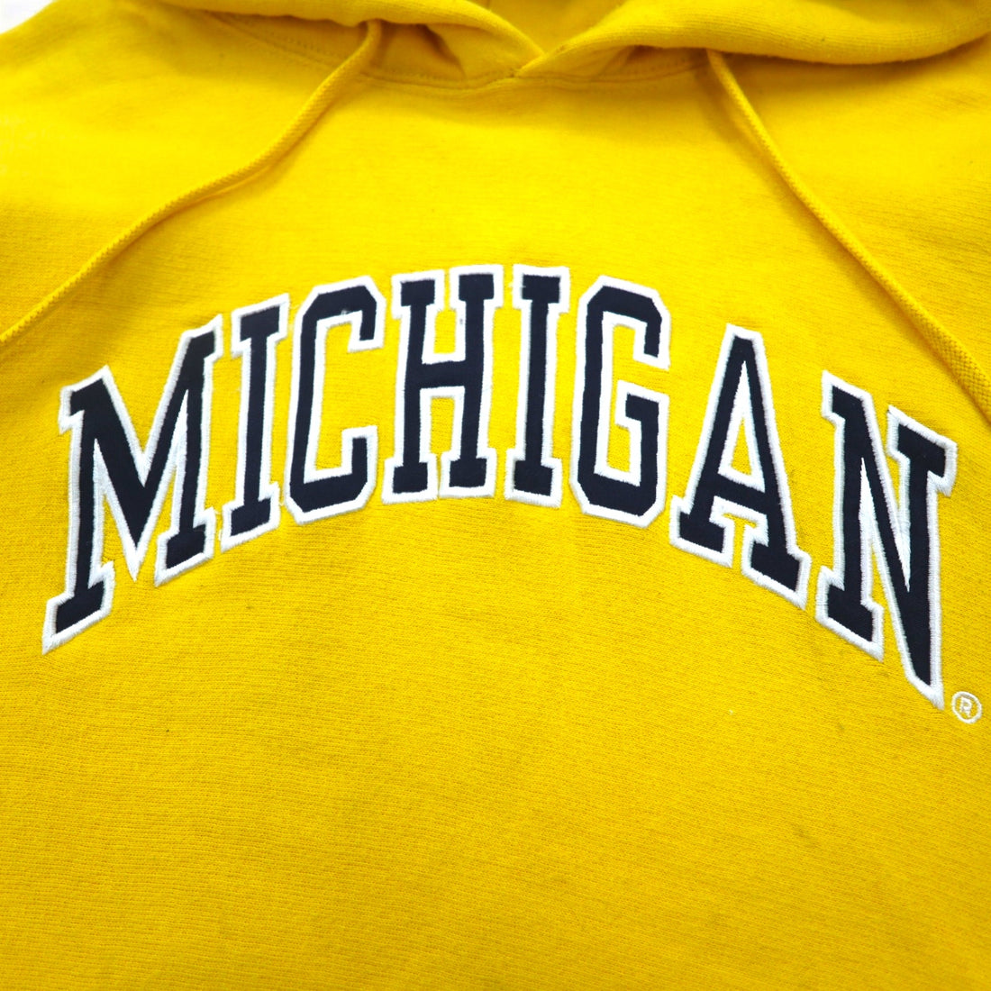 STEVE AND BARRY'S リバースウィーブ プルオーバー パーカー M イエロー MICHIGAN アーチロゴ ビッグサイズ