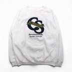 Made in the USA, 90s BAC PREMIER College Embroidered Sweatshirt, Size M, White, Cotton, Pique, Fleece-Lined, CELESTIAL