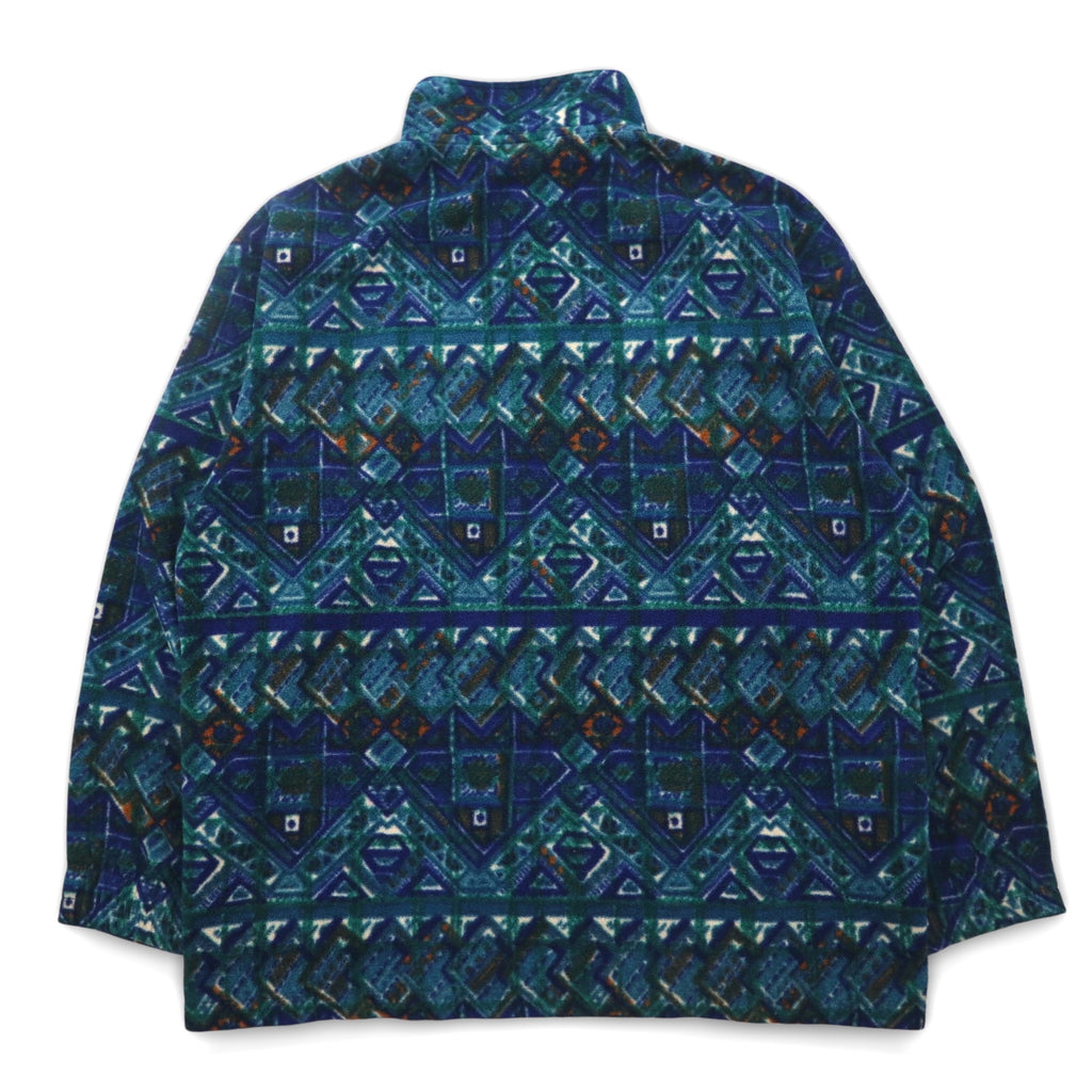 FILA Made in Italy 90s All-over Print Half Button Snap Tee Fleece Jacket XXL Green Blue
