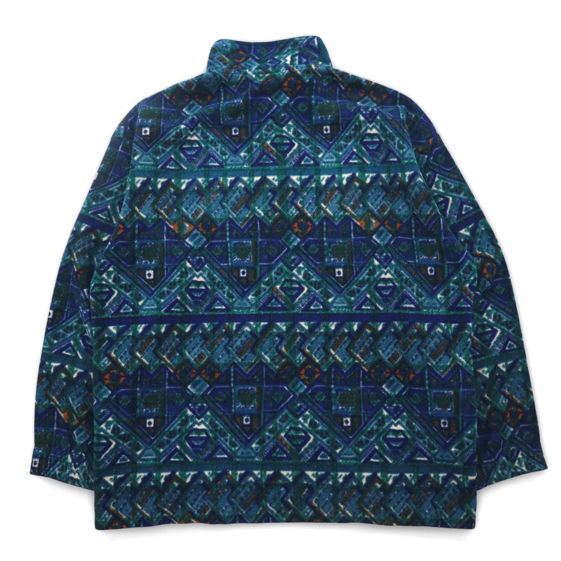 FILA Made in Italy 90s All-over Print Half Button Snap Tee Fleece Jacket XXL Green Blue