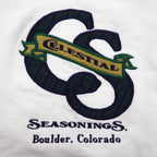 Made in the USA, 90s BAC PREMIER College Embroidered Sweatshirt, Size M, White, Cotton, Pique, Fleece-Lined, CELESTIAL