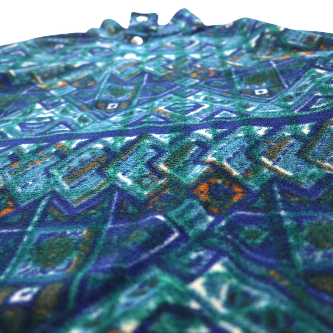 FILA Made in Italy 90s All-over Print Half Button Snap Tee Fleece Jacket XXL Green Blue