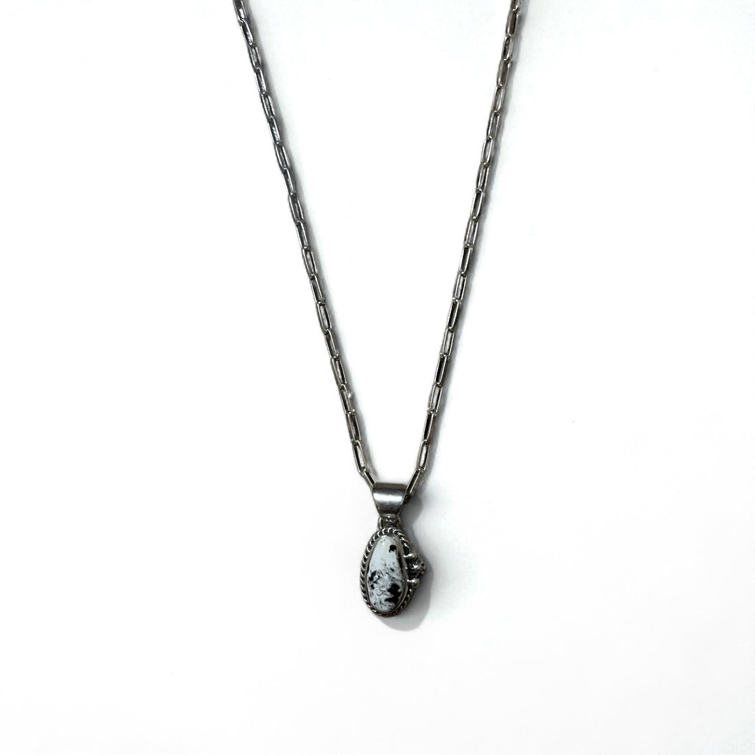 Vintage White Turquoise Necklace インディアンジュエリー ホワイトターコイズ ホピチェーン ネックレス Sterling シルバー ホールマーク M刻印
