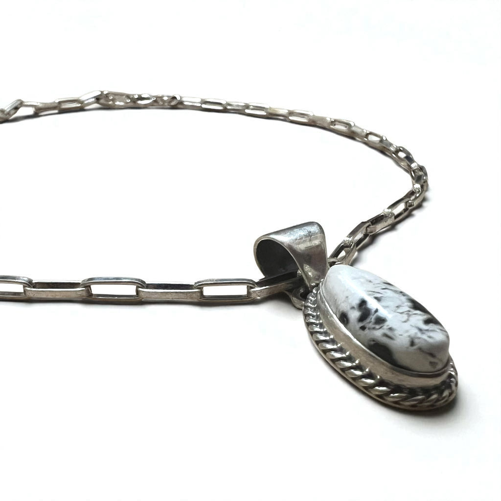 Vintage White Turquoise Necklace, Indian Jewelry, White Turquoise, Hopi Chain Necklace, Sterling Silver, Hallmark M Stamp