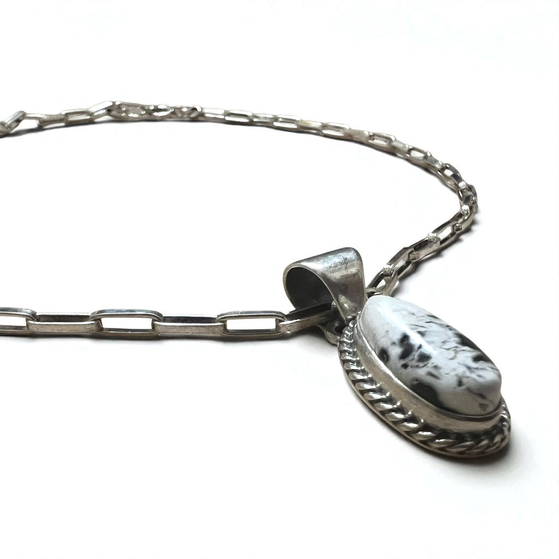 Vintage White Turquoise Necklace, Indian Jewelry, White Turquoise, Hopi Chain Necklace, Sterling Silver, Hallmark M Stamp
