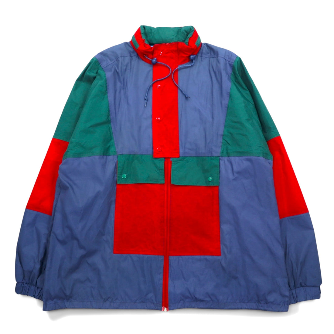 Vintage Euro Work Jacket Euro Work Color Block Nylon Jacket XL Blue Retractable Hood Drawcord