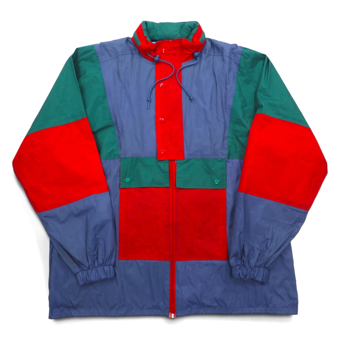 Vintage Euro Work Jacket Euro Work Color Block Nylon Jacket XL Blue Retractable Hood Drawcord