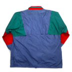 Vintage Euro Work Jacket Euro Work Color Block Nylon Jacket XL Blue Retractable Hood Drawcord