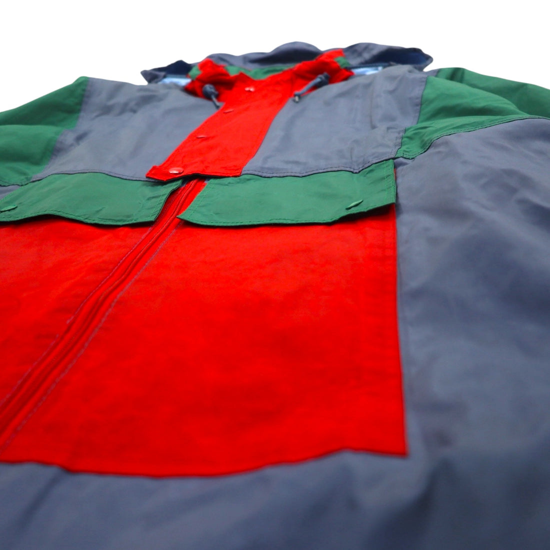 Vintage Euro Work Jacket Euro Work Color Block Nylon Jacket XL Blue Retractable Hood Drawcord