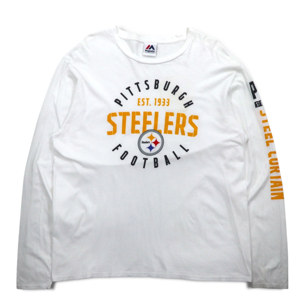 Majestic Long Sleeve T-Shirt, XL, White, Sleeve Print, NFL PITTSBURGH STEELERS, Made in Honduras