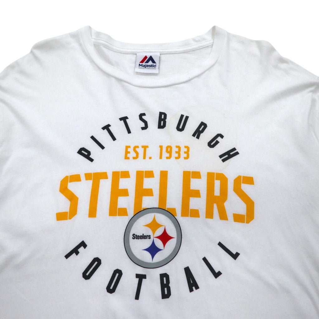 Majestic Long Sleeve T-Shirt, XL, White, Sleeve Print, NFL PITTSBURGH STEELERS, Made in Honduras