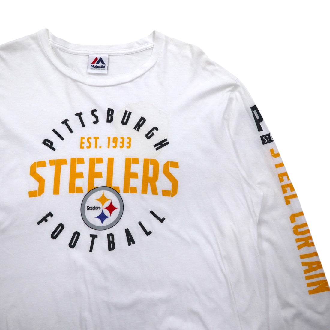 Majestic Long Sleeve T-Shirt, XL, White, Sleeve Print, NFL PITTSBURGH STEELERS, Made in Honduras