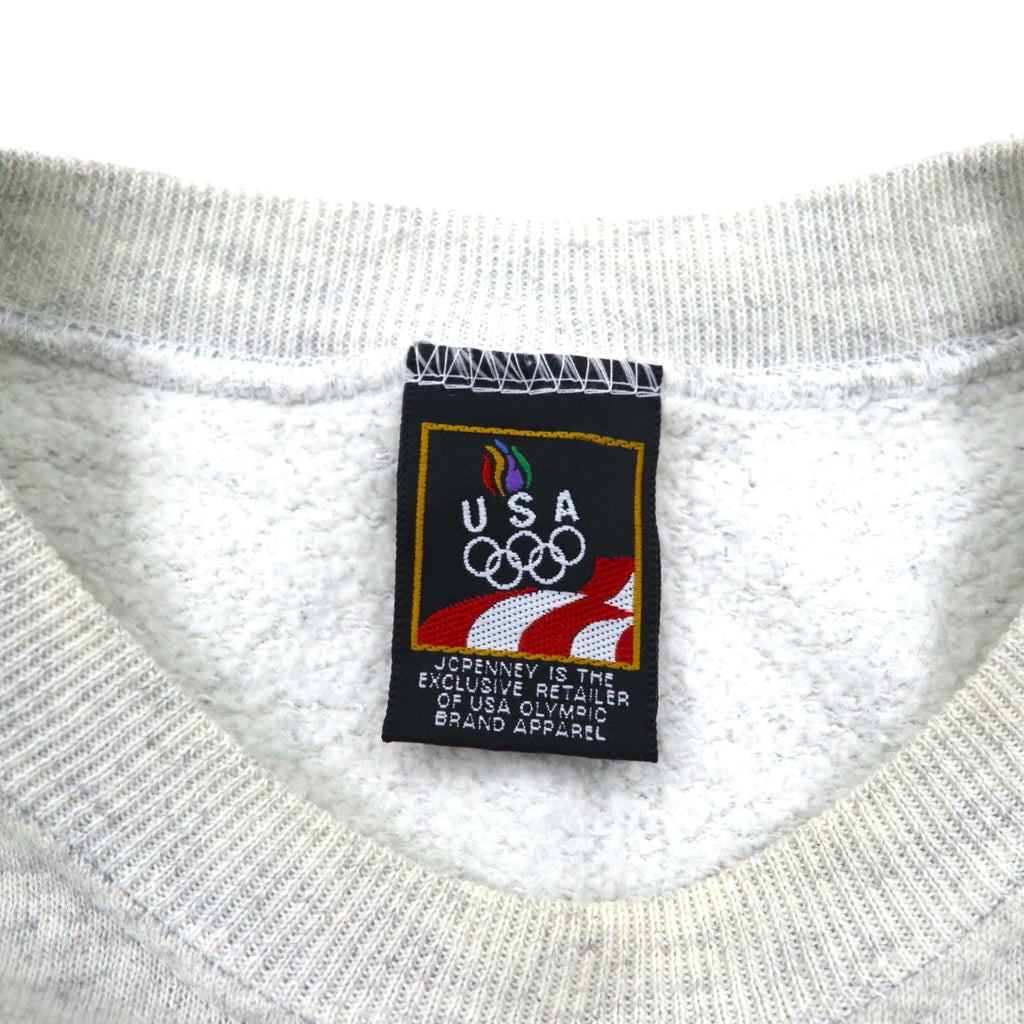 JC PENNEY 90s USA Made Crew Neck Sweatshirt, Size L, Gray, Solid Color, USA Olympic Logo Embroidery
